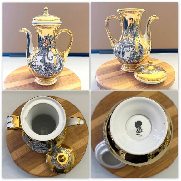 Rare Vintage Hollóháza Art Deco Porcelain Hand-Painted w/24K Gold 17-Pc. Tea Set - Picture 4 of 16